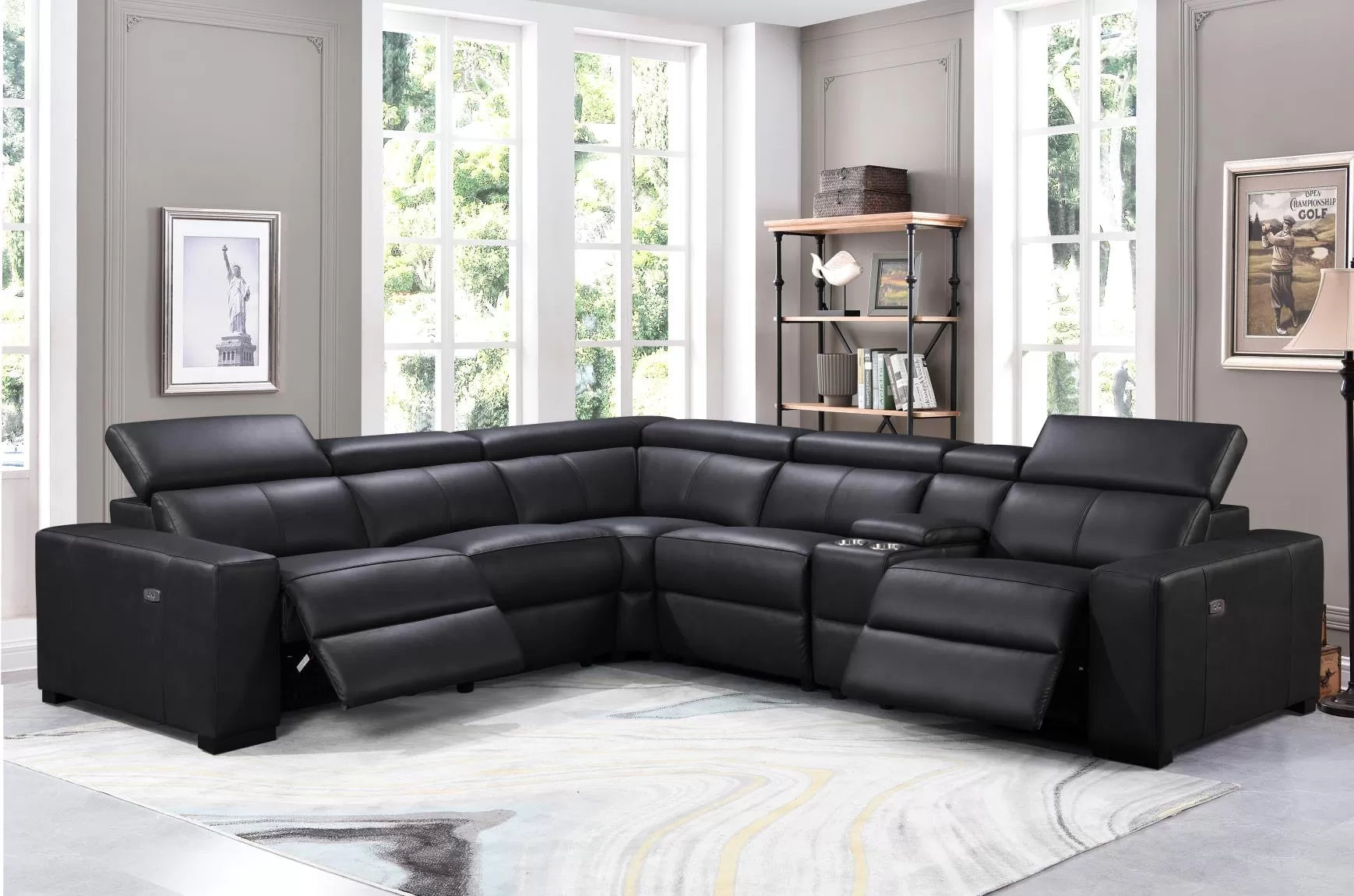 Charcoal leather lounge sale