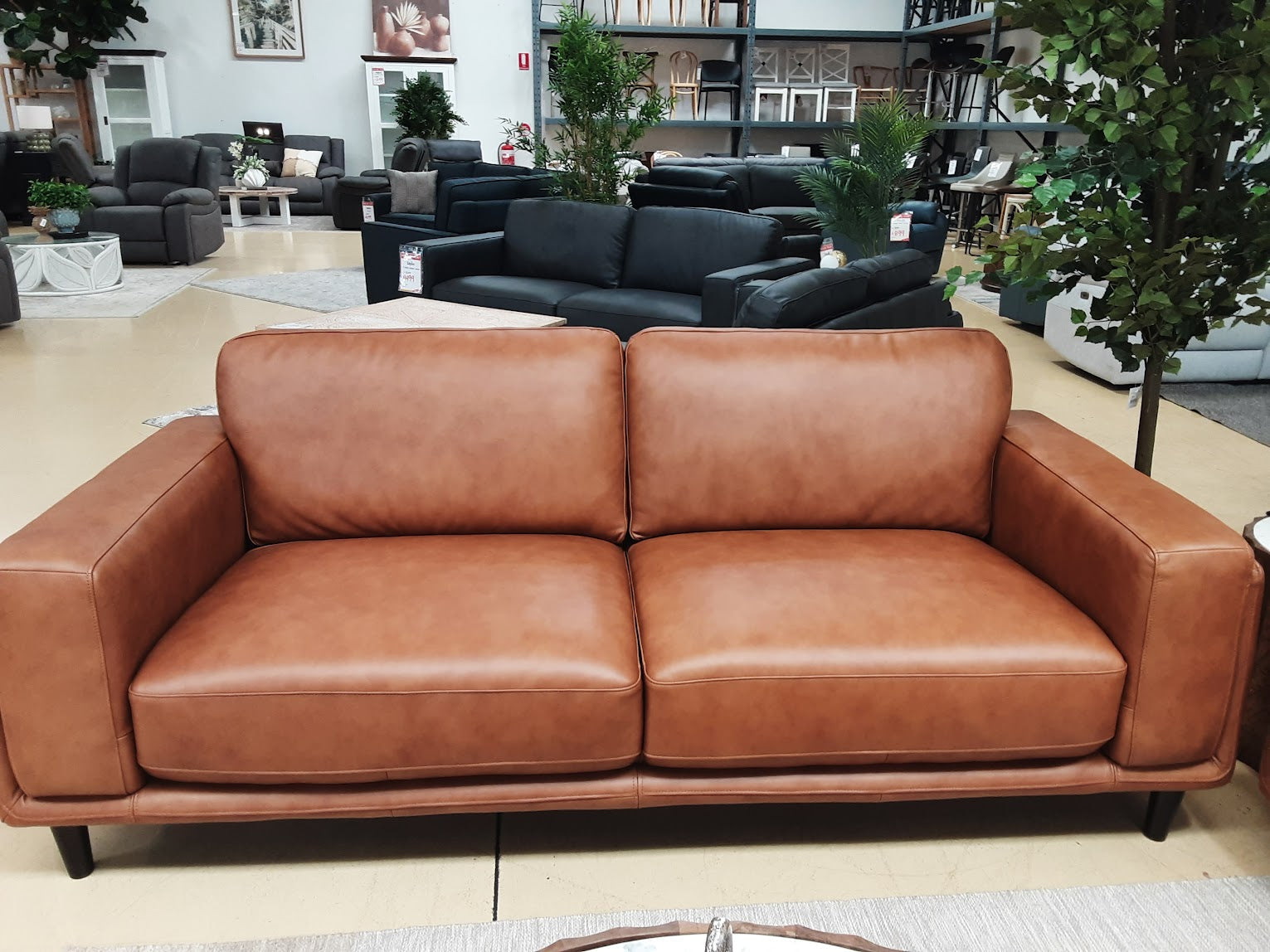 ZEPLIN 3 Seater Leather Lounge - Chesnut