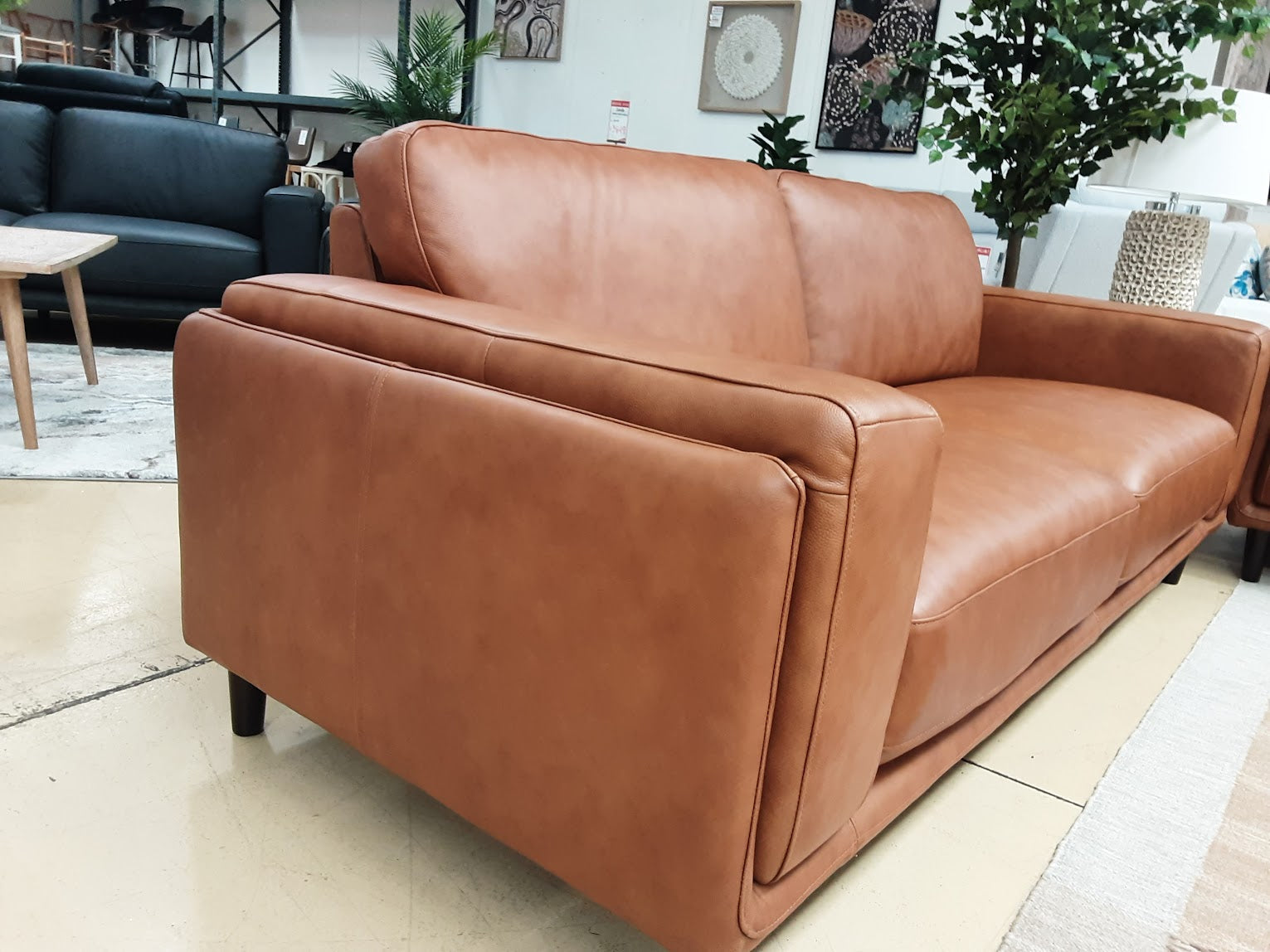 ZEPLIN 3 Seater Leather Lounge - Chesnut