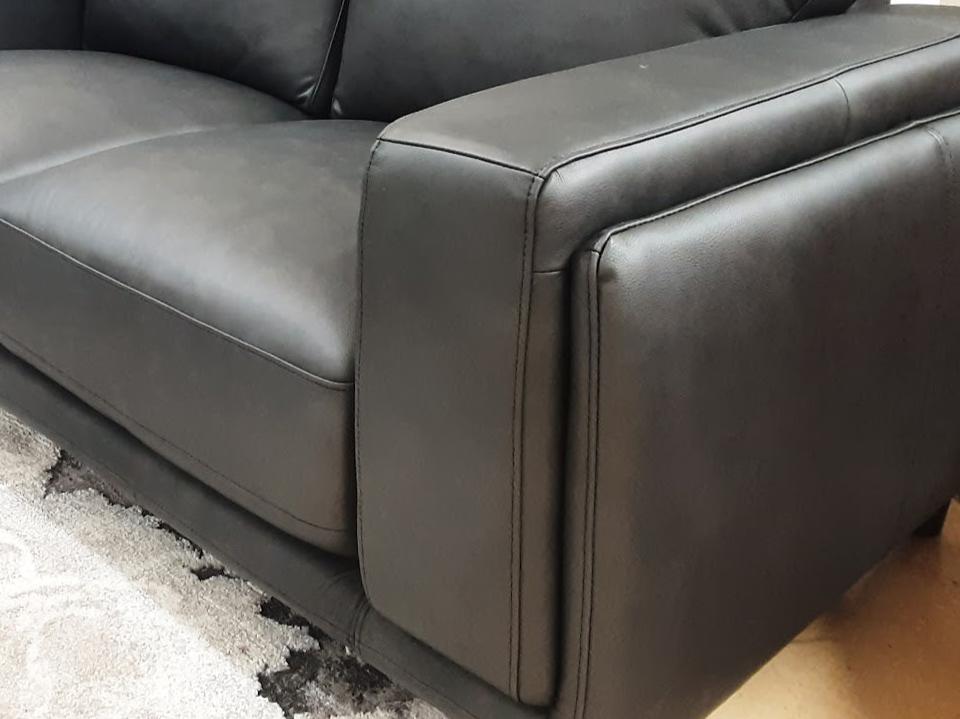 ZEPLIN 3 Seater Leather Lounge - Charcoal