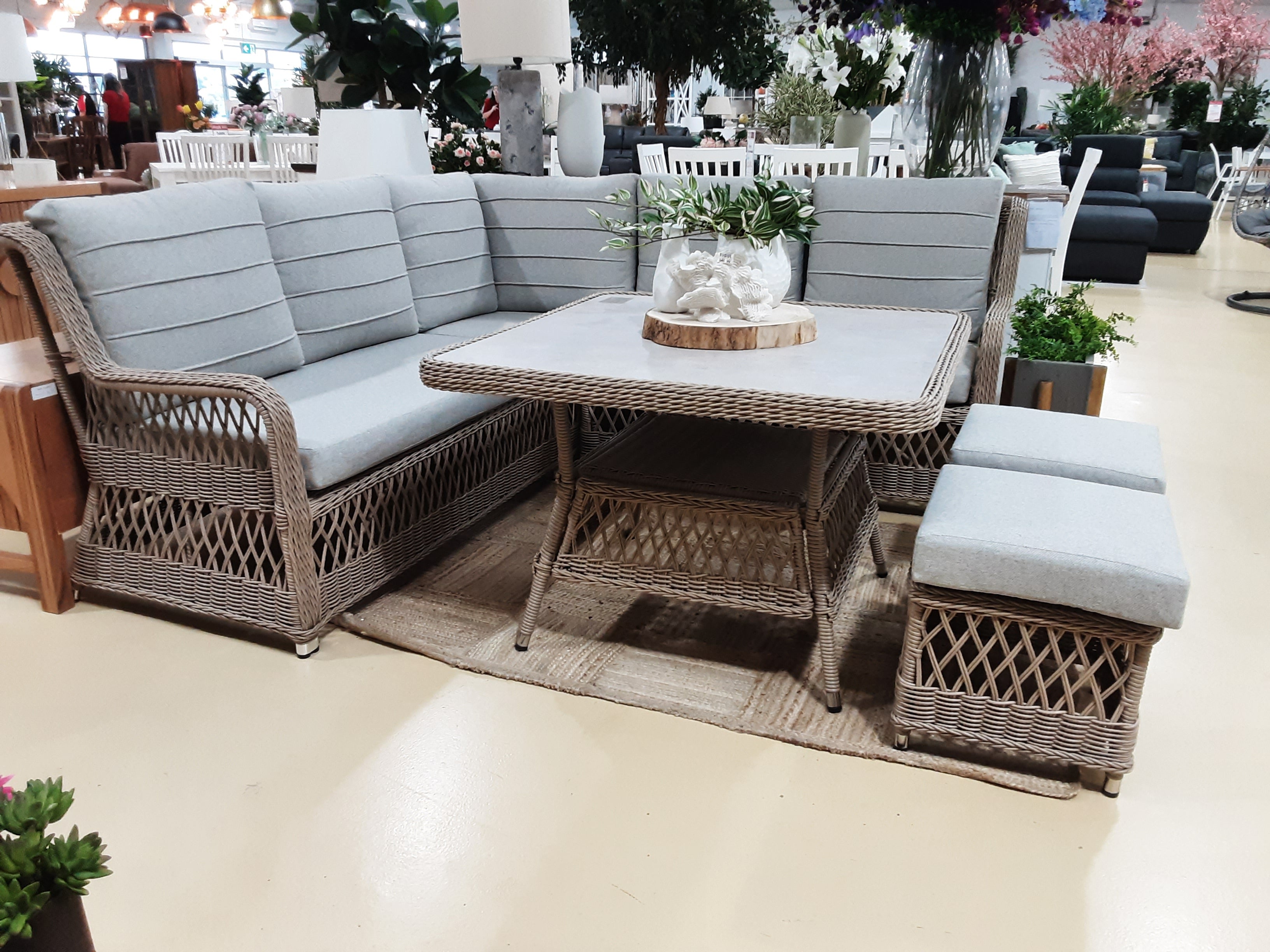 KALAMI 6PC WICKER CORNER SOFA SET- NATURAL/STONE / CORFU