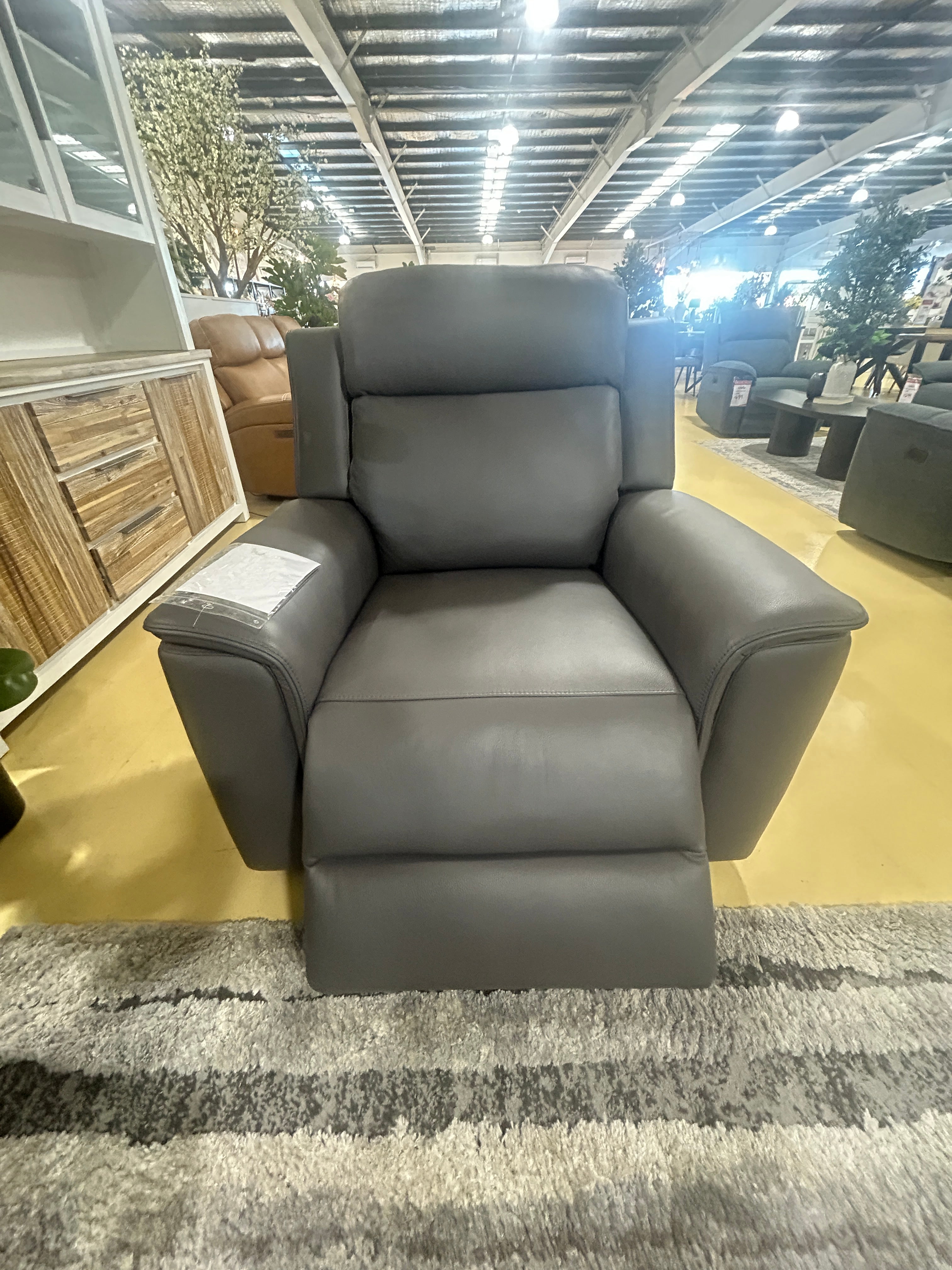 ALASKA LEATHER SINGLE ELEC RECLIENER - GRAPHITE / NEWSTEAD