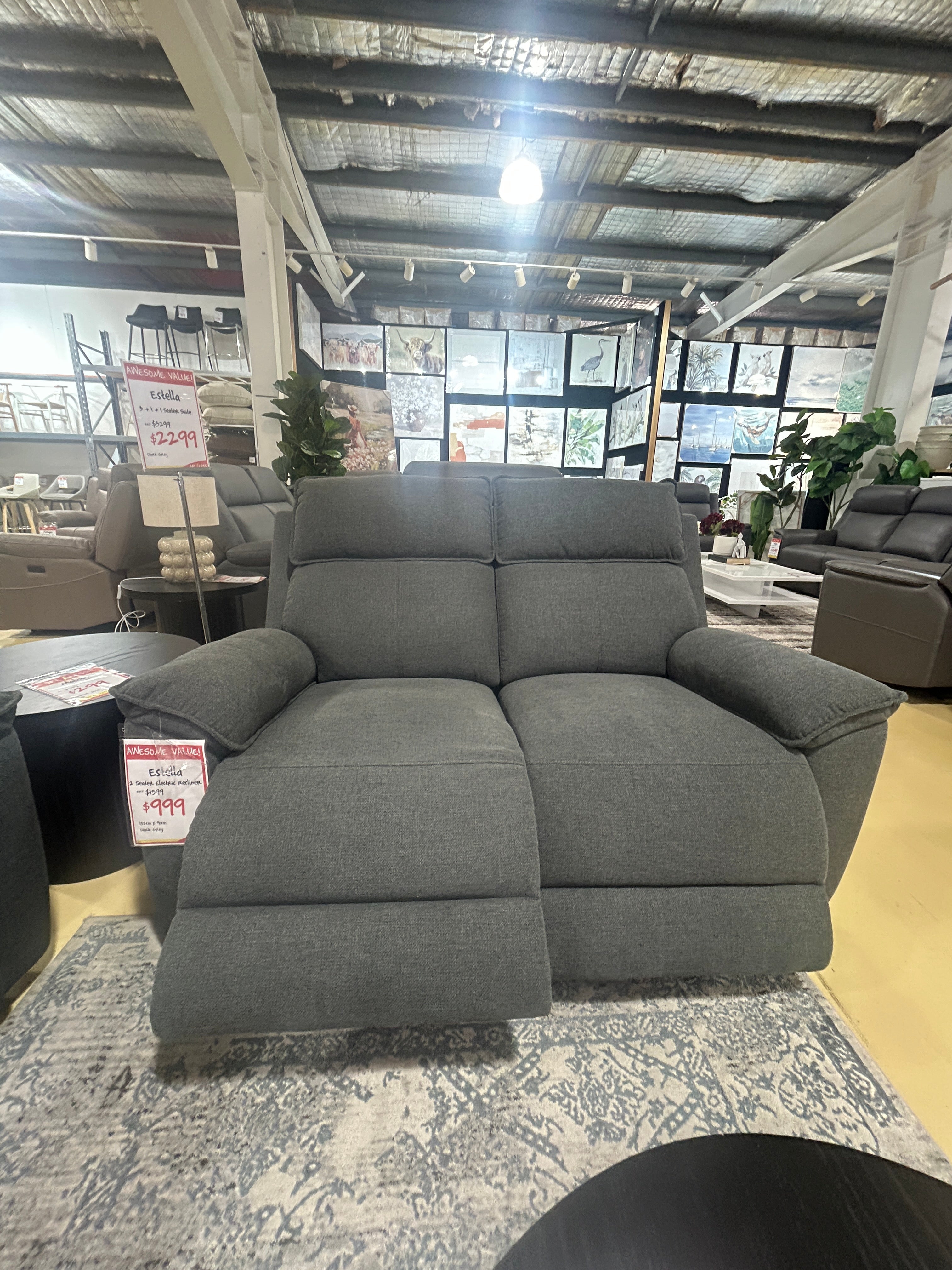 ESTELLA 2 seater Electric Recliner - Dark Grey
