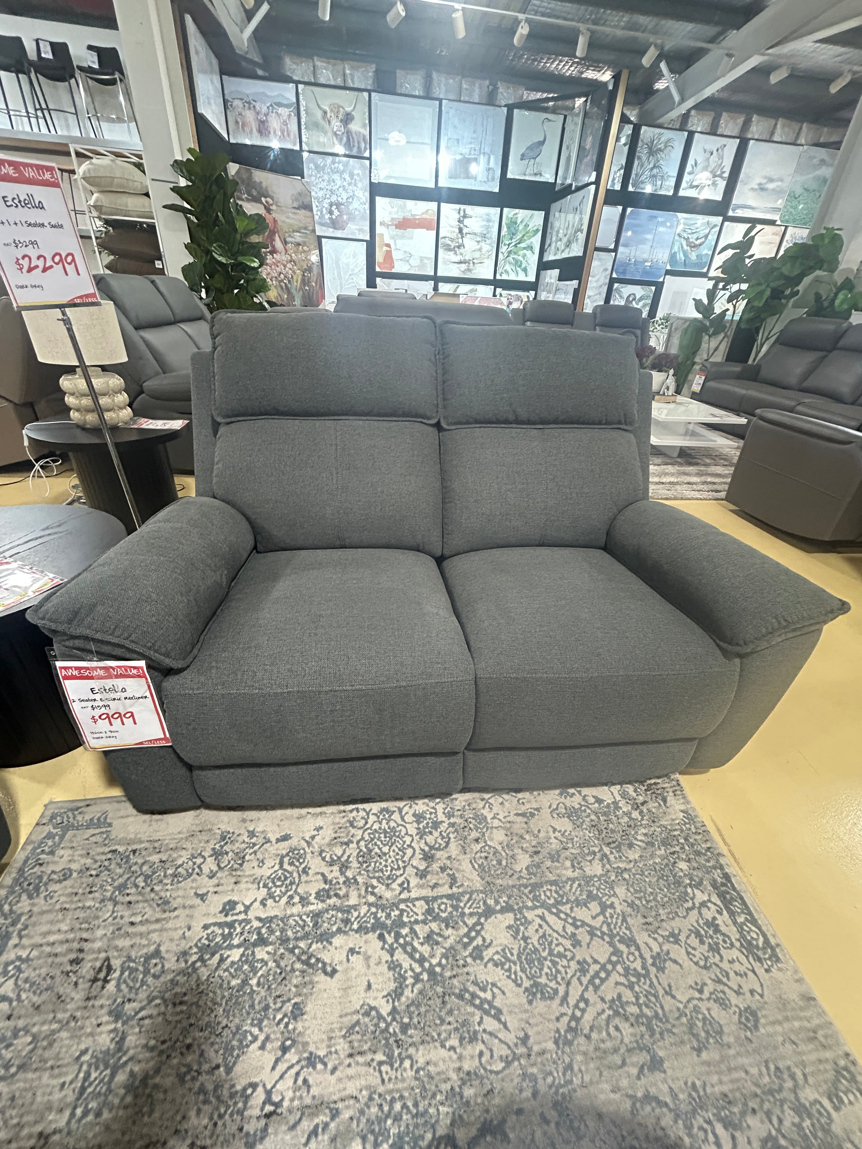 ESTELLA 2 seater Electric Recliner - Dark Grey