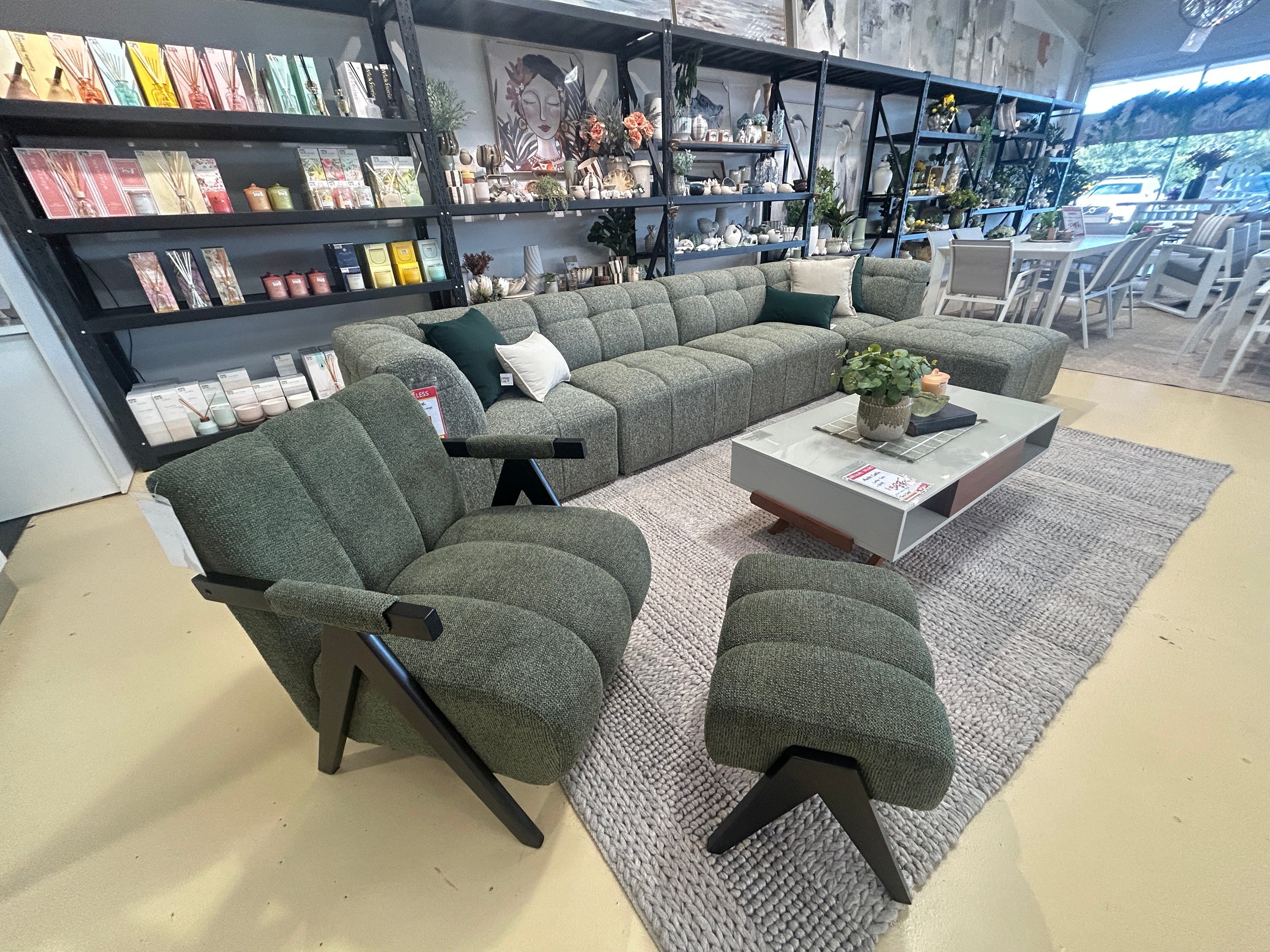 CARSON FAB ACCENT CHAIR+STOOL-GREEN