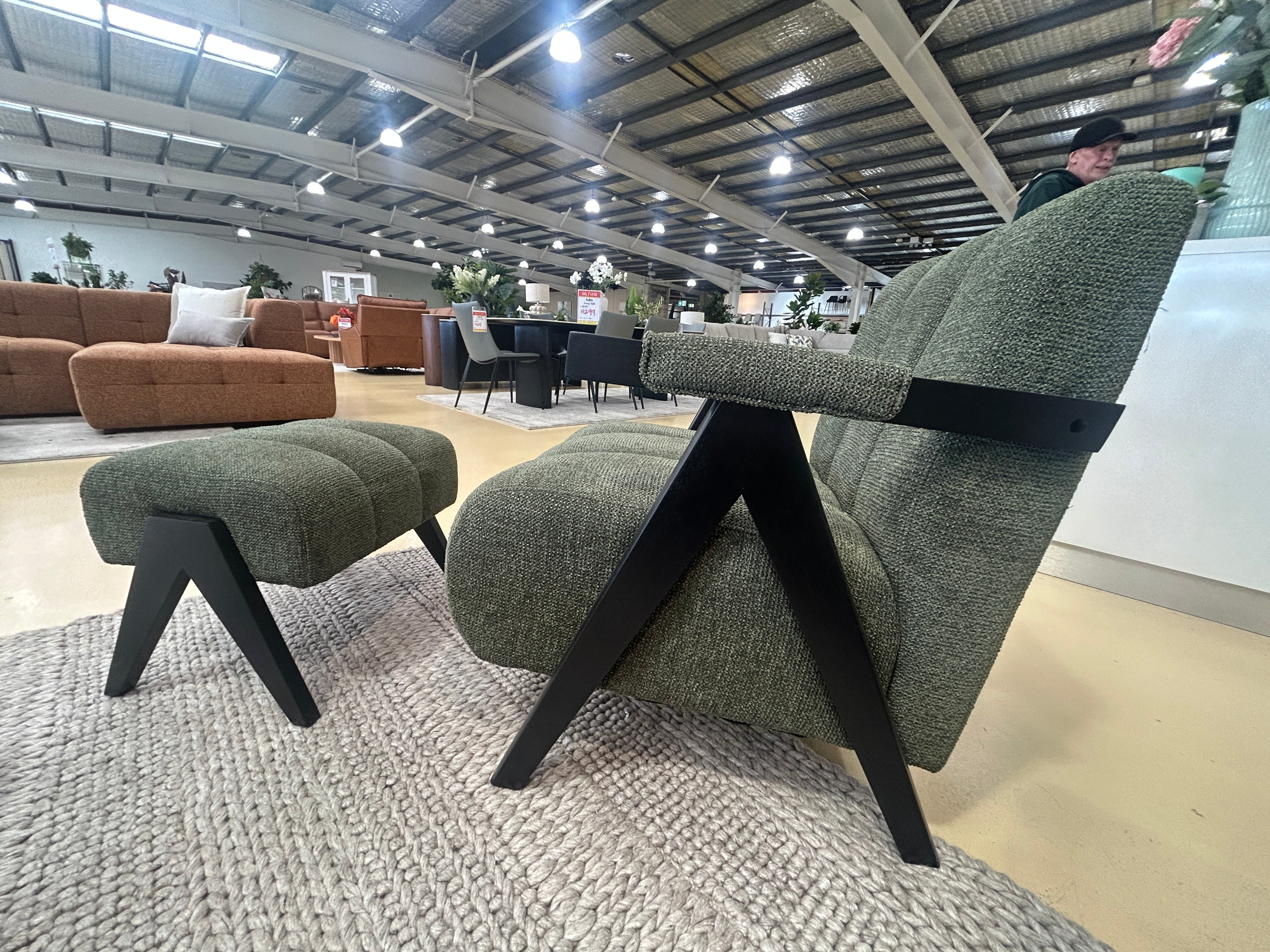 CARSON FAB ACCENT CHAIR+STOOL-GREEN