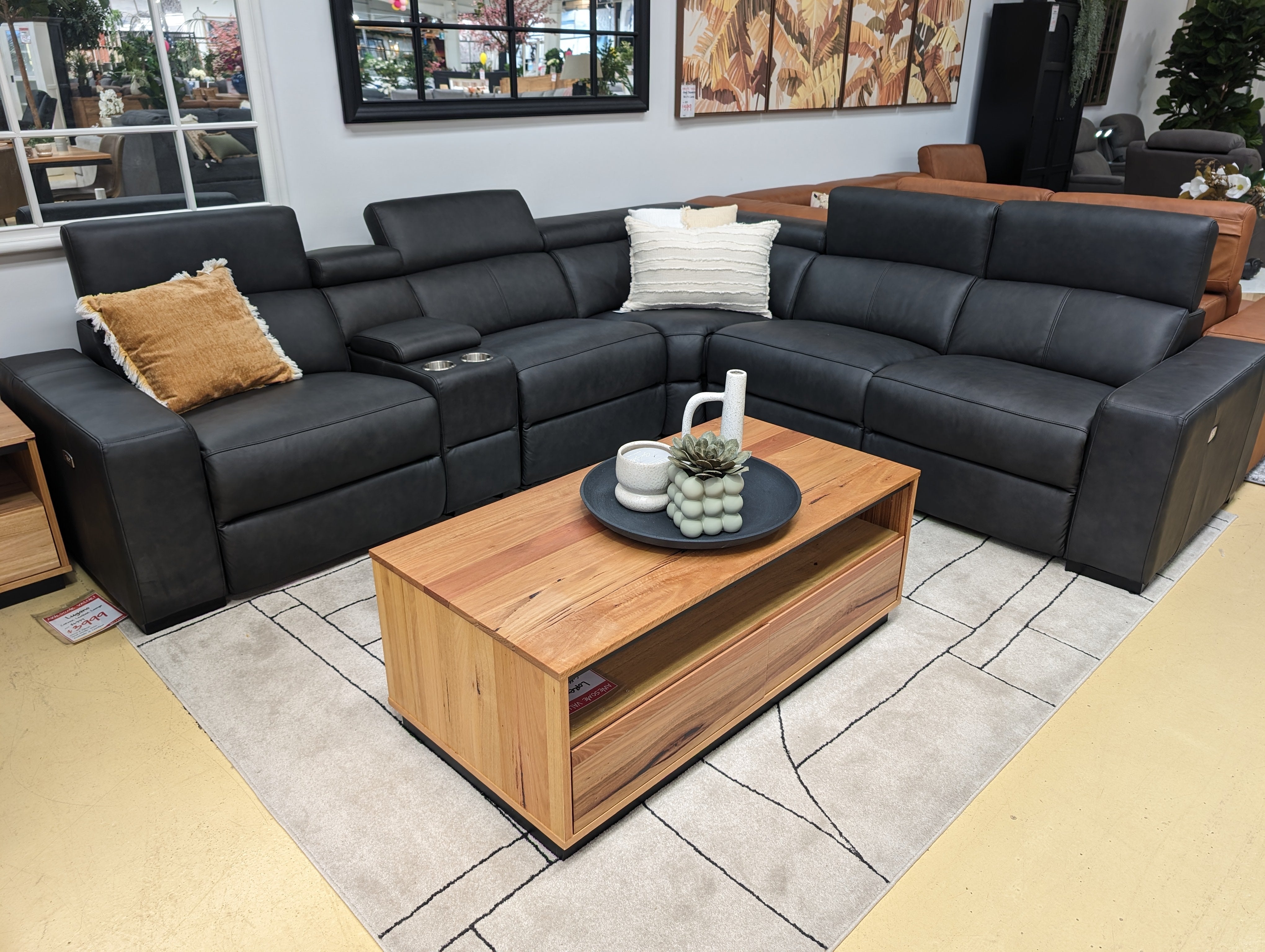 LUGANO Corner Leather Lounge - Charcoal