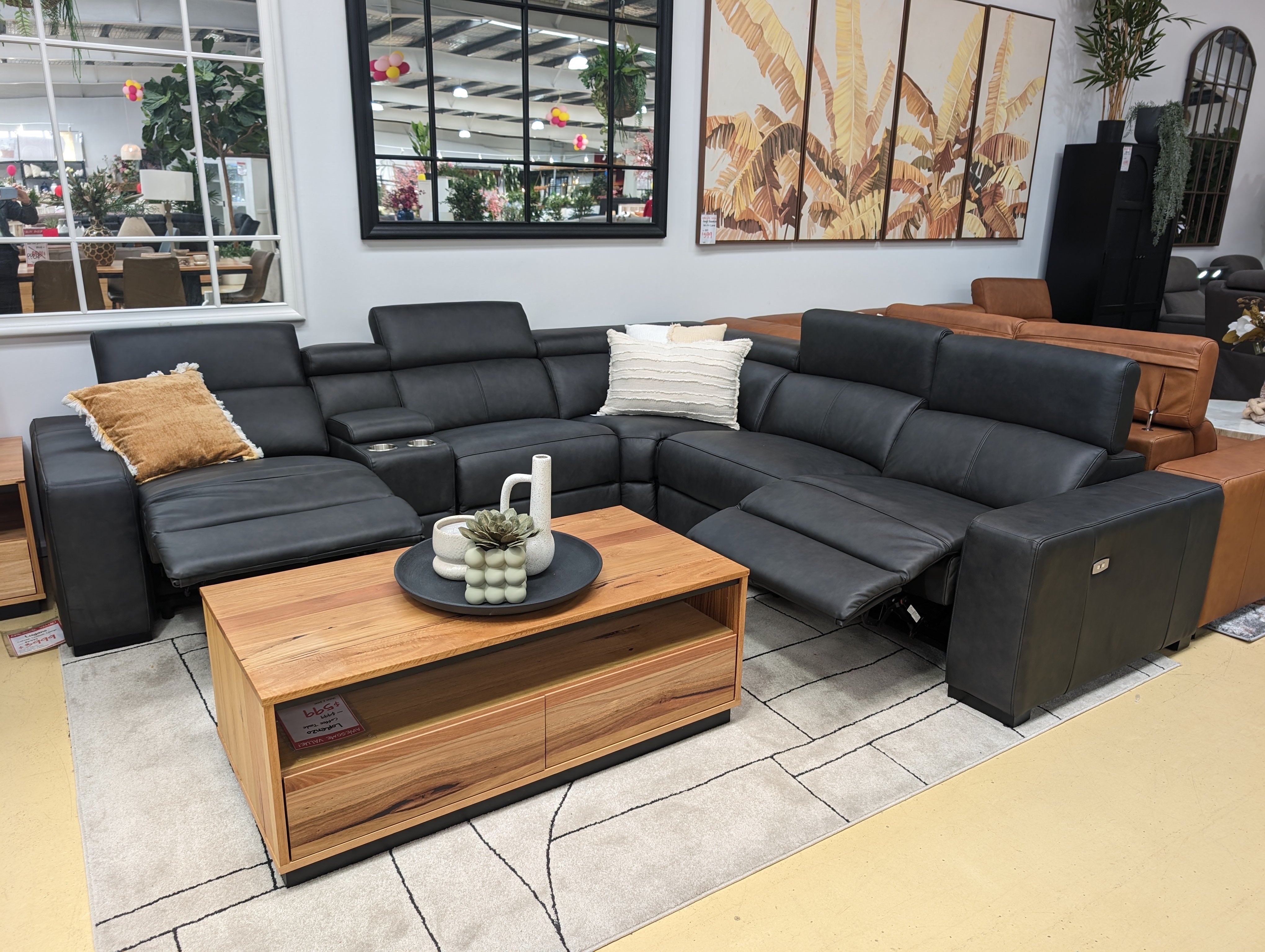 LUGANO Corner Leather Lounge - Charcoal