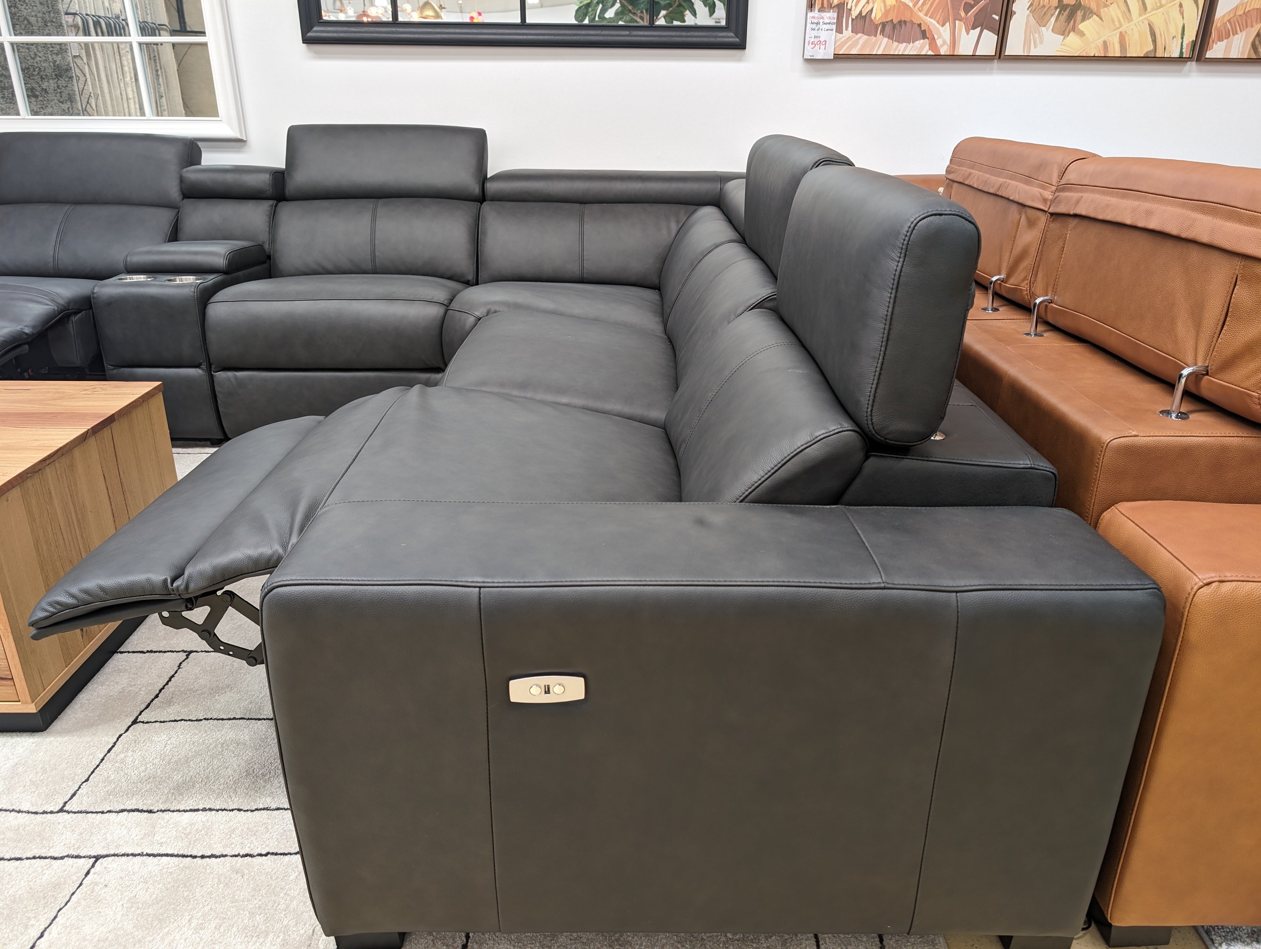 LUGANO Corner Leather Lounge - Charcoal