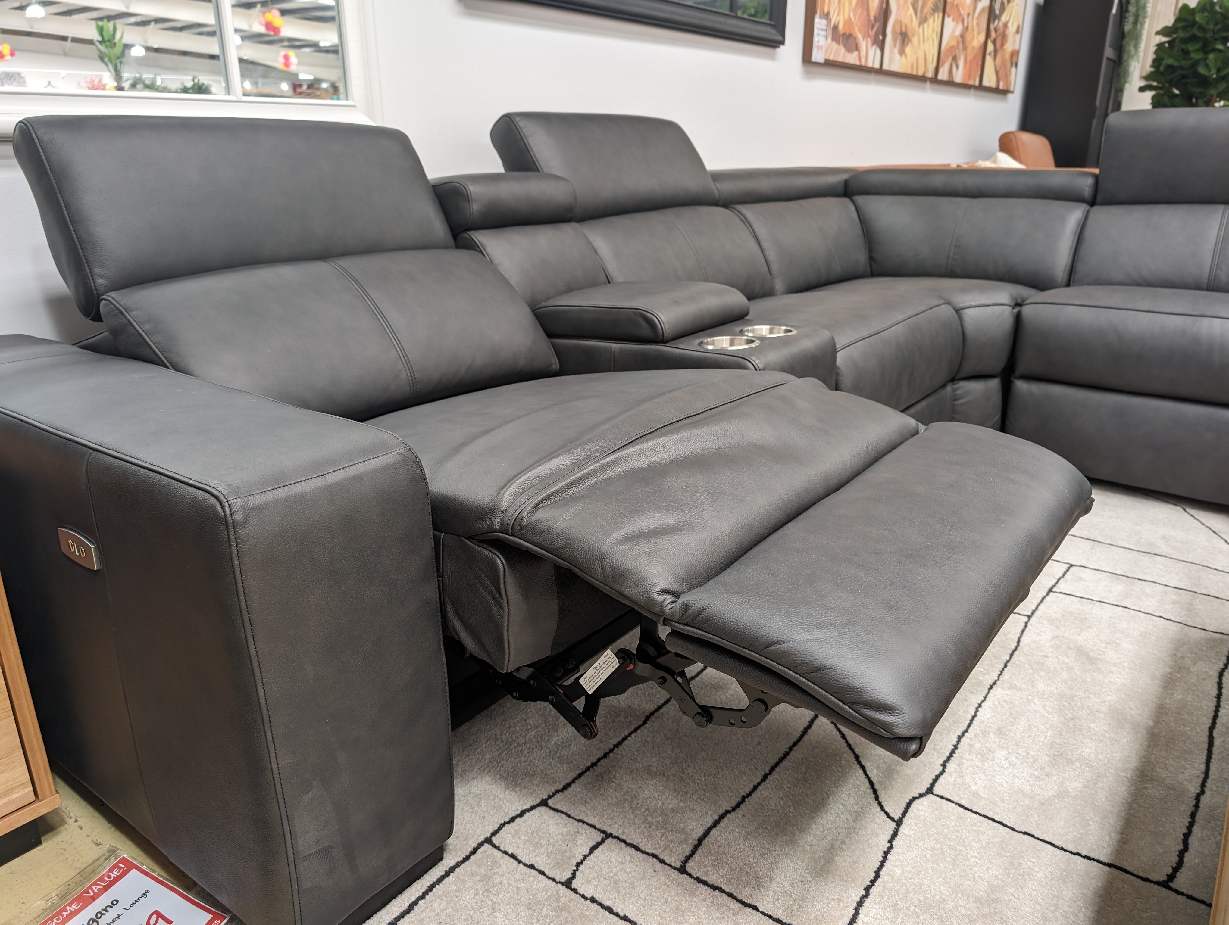 LUGANO Corner Leather Lounge - Charcoal