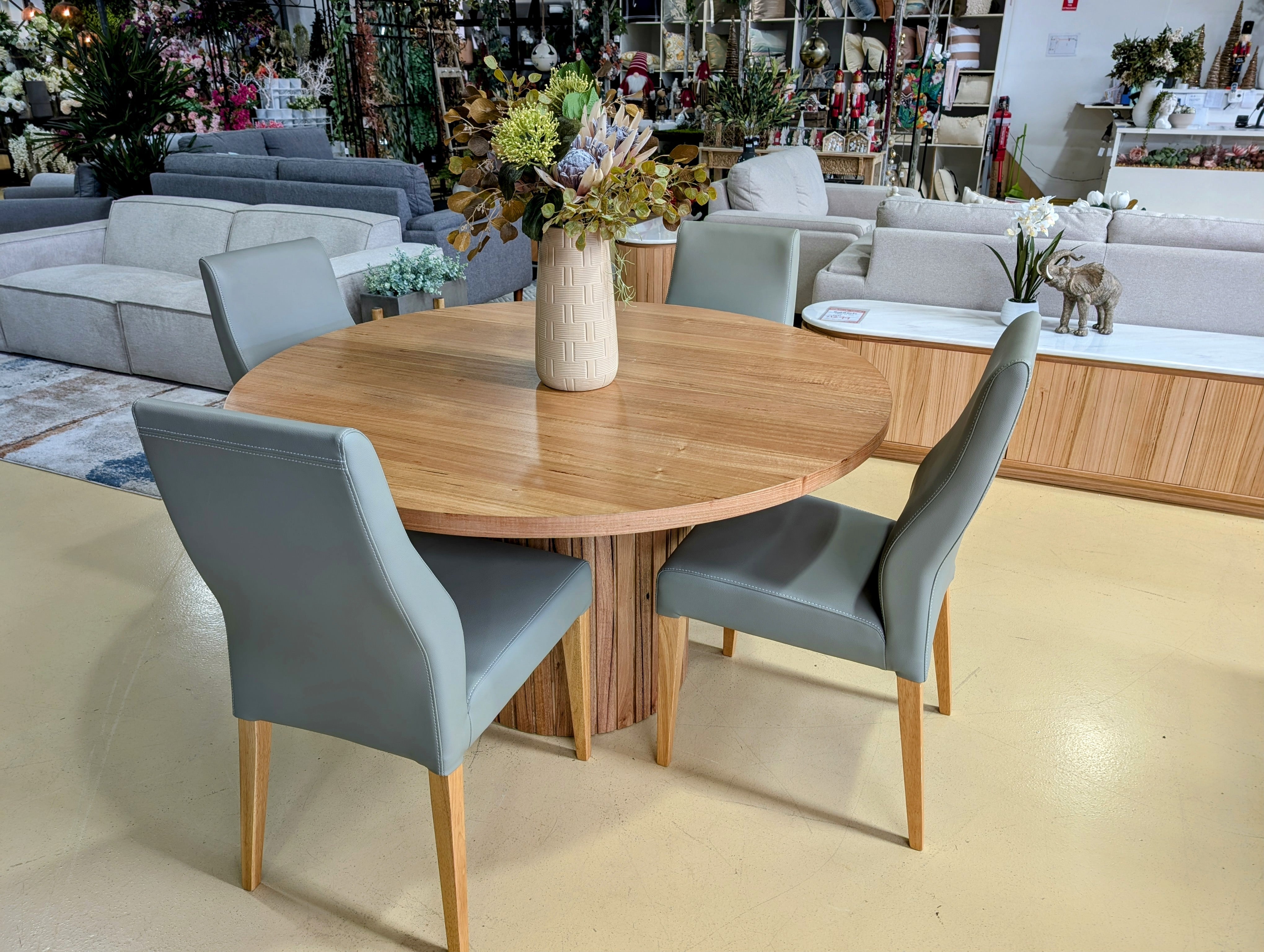 MALIBU Round Dining Suite/Silver Hensley Chairs