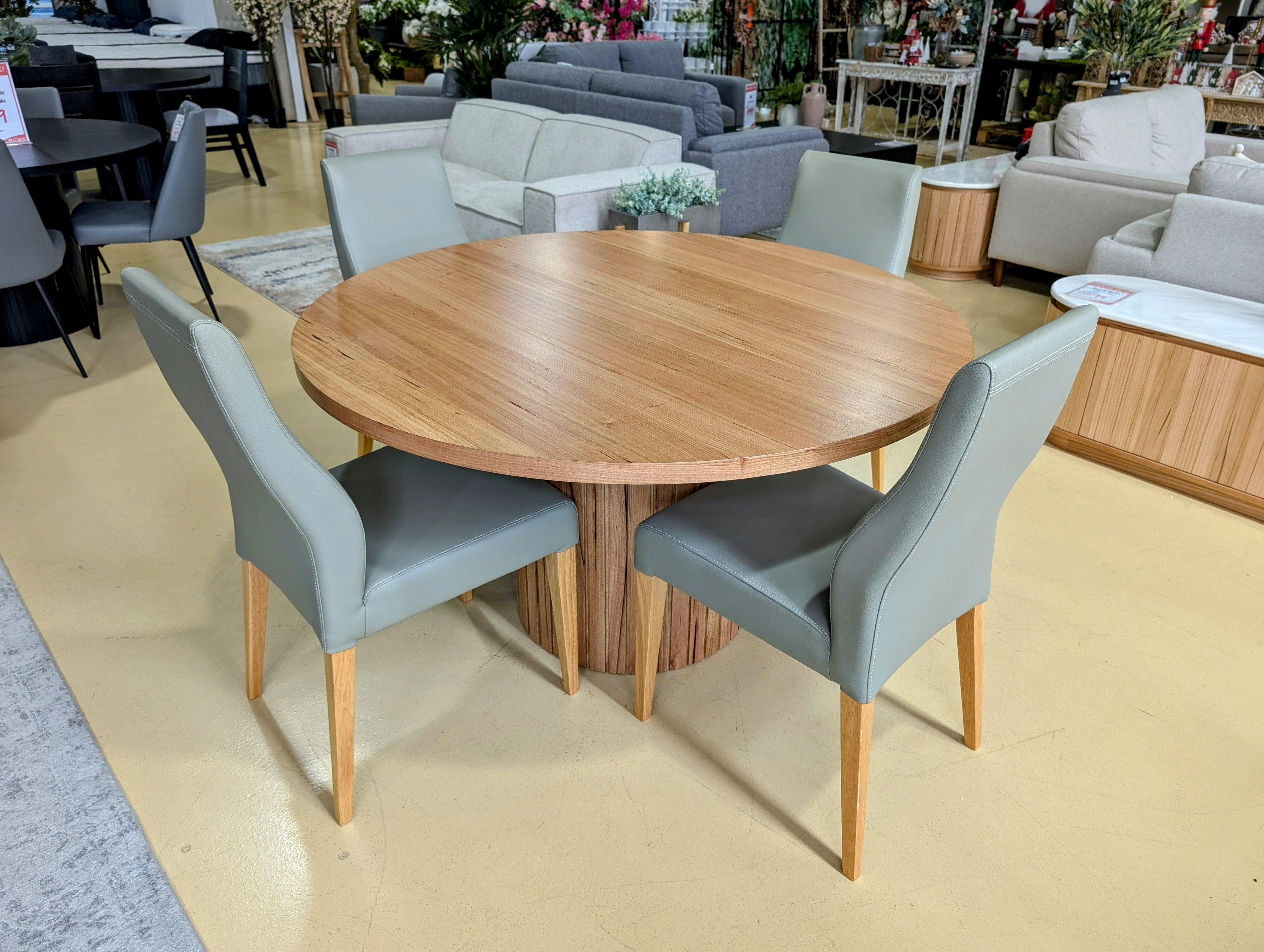 MALIBU Round Dining Suite/Silver Hensley Chairs