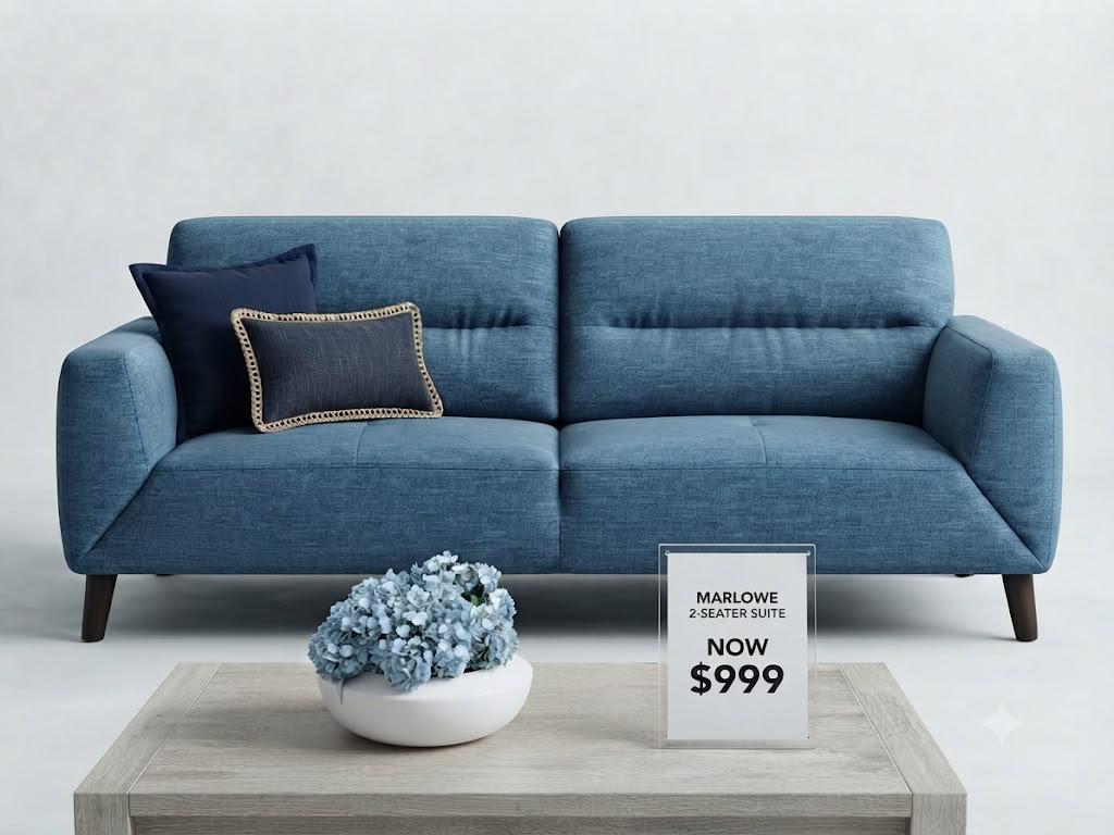 Marlowe 3 Seater Fabric Lounge - Indigo