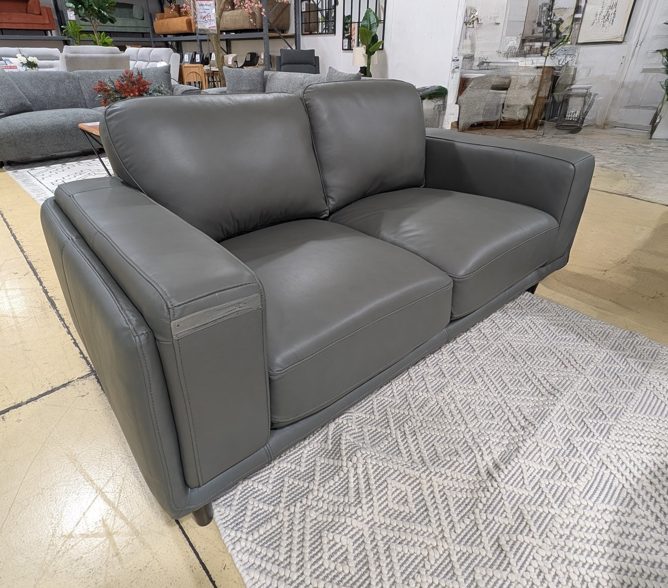 ZEPLIN 2 Seater Leather Lounge - Grey