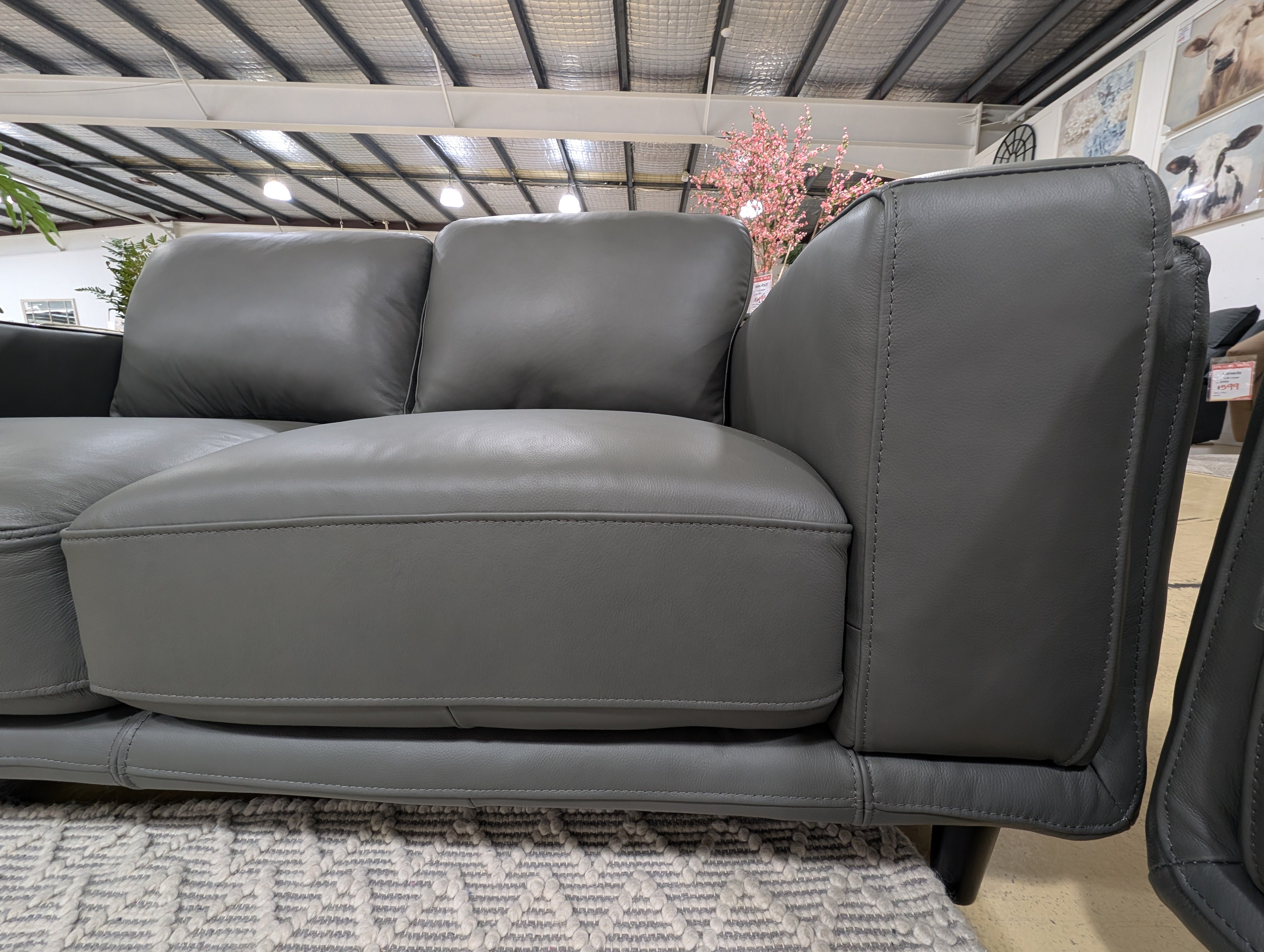 ZEPLIN 3 Seater Leather Lounge - Grey