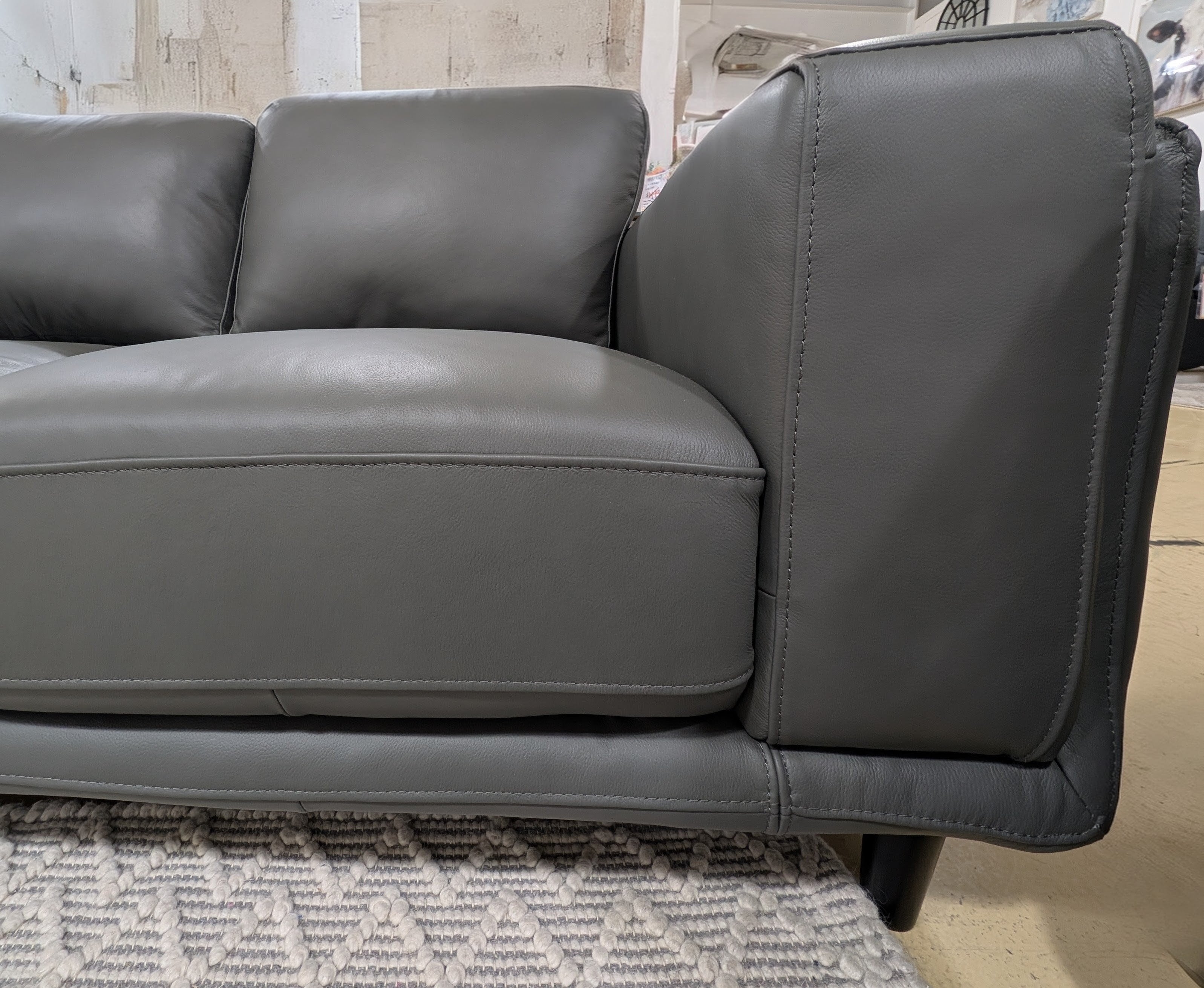 ZEPLIN 3 Seater Leather Lounge - Grey