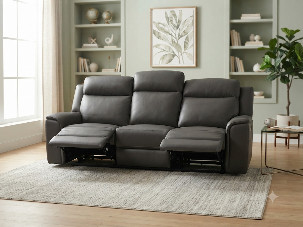 ALASKA LEATHER 3S LOU WITH 2 ELEC RECLIENER-GRAPHITE / NEWSTEAD