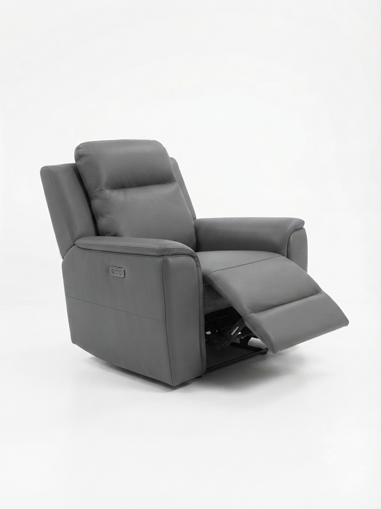 ALASKA LEATHER SINGLE ELEC RECLIENER - GRAPHITE / NEWSTEAD