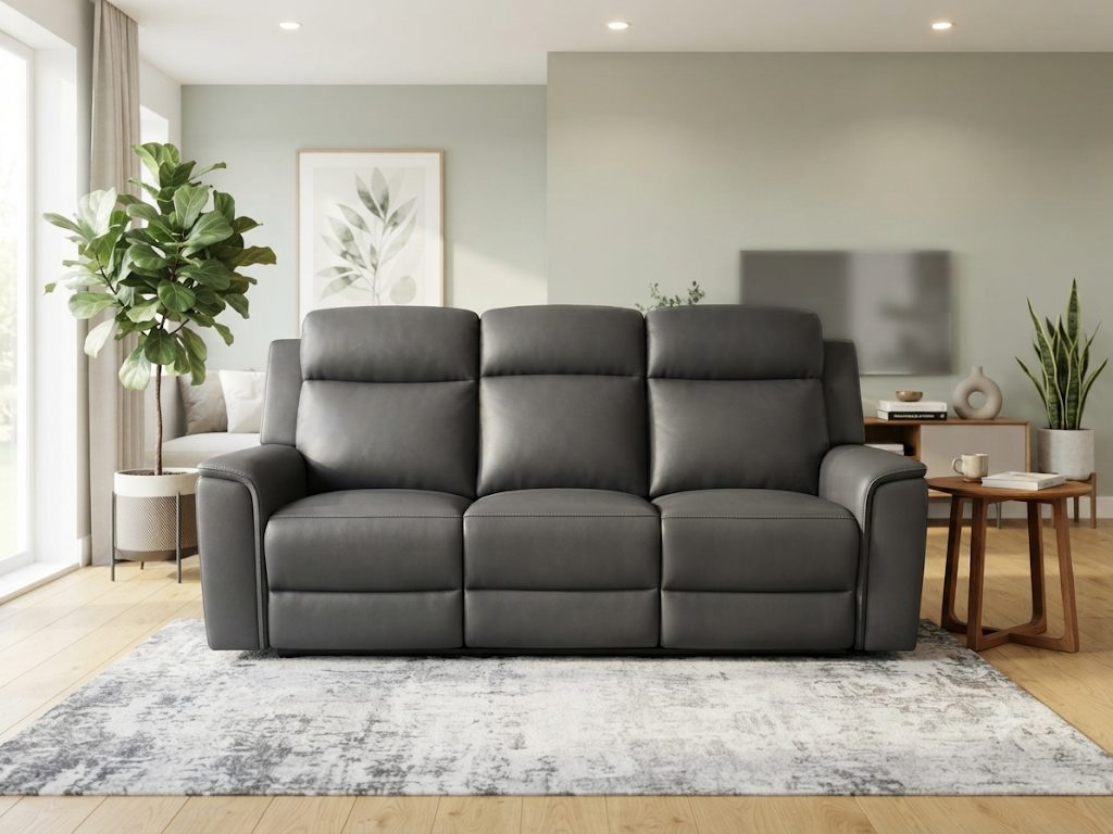 ALASKA LEATHER 3S LOU WITH 2 ELEC RECLIENER-GRAPHITE / NEWSTEAD