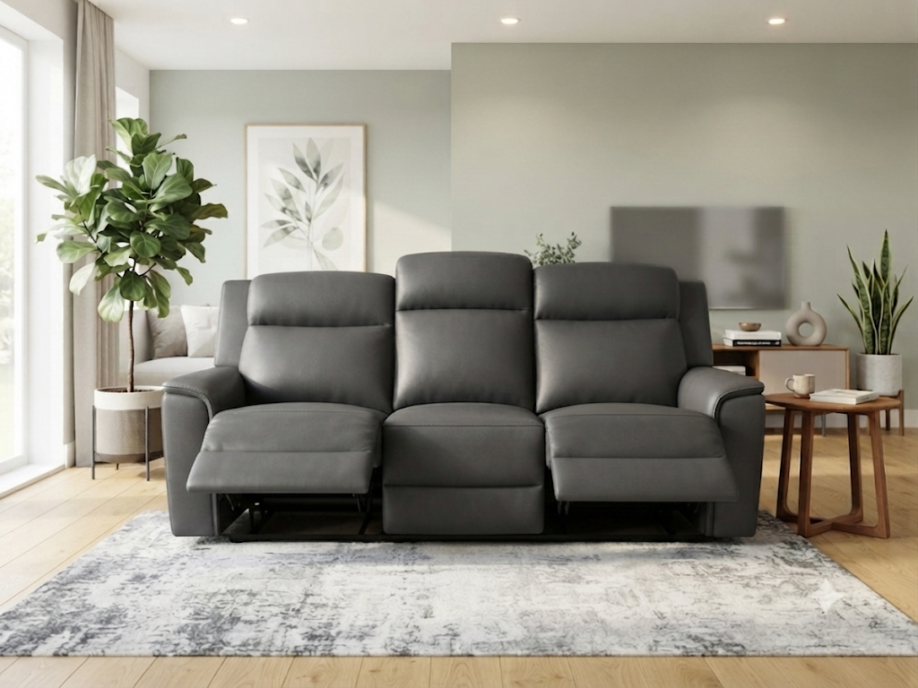 ALASKA LEATHER 3S LOU WITH 2 ELEC RECLIENER-GRAPHITE / NEWSTEAD
