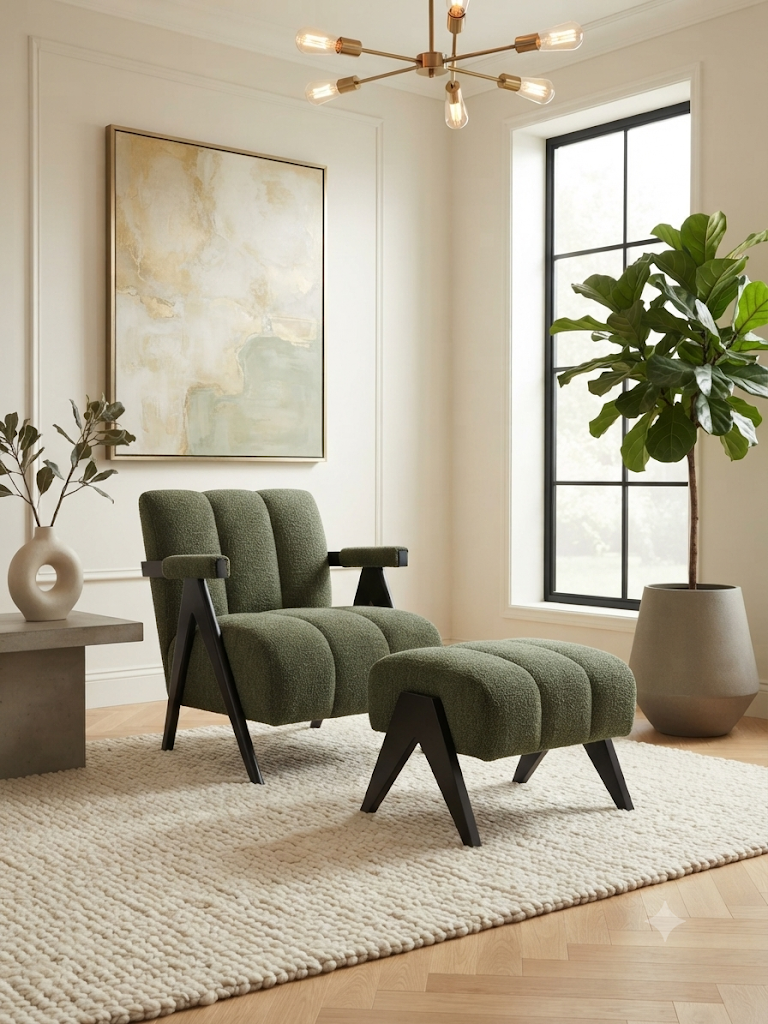 CARSON FAB ACCENT CHAIR+STOOL-GREEN