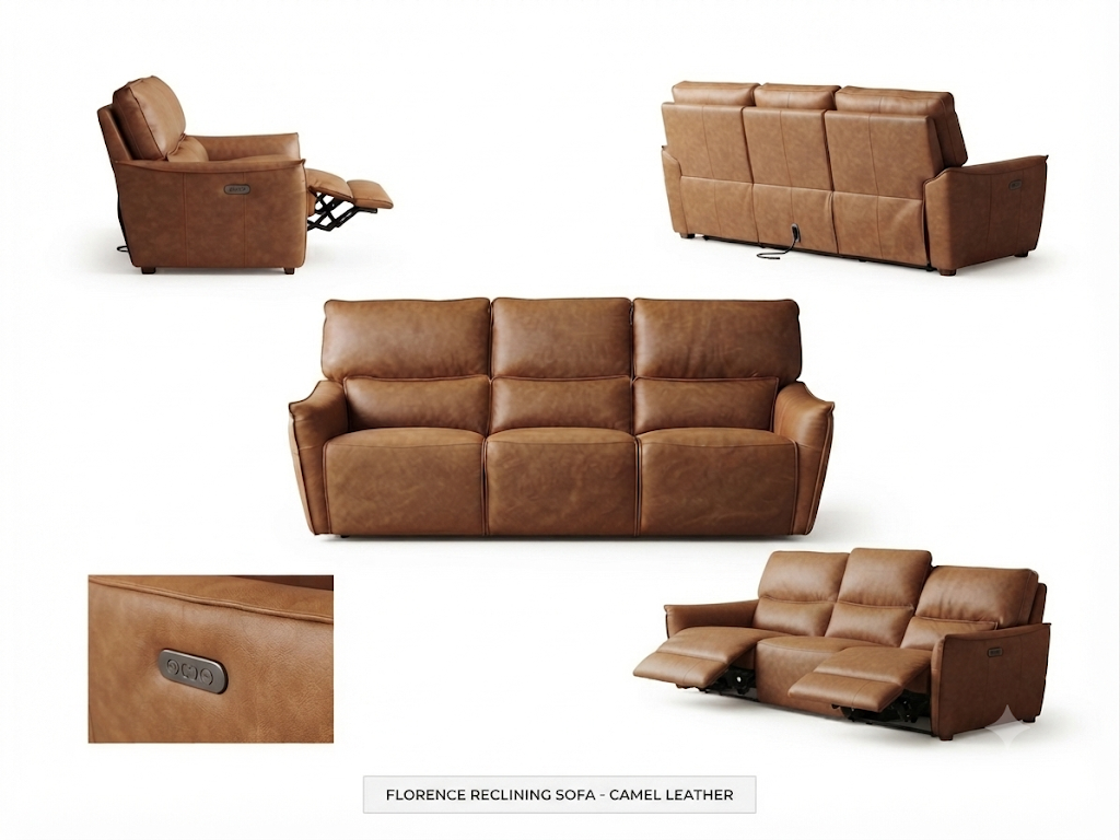 Florence Leather 3 seater electric Recliner