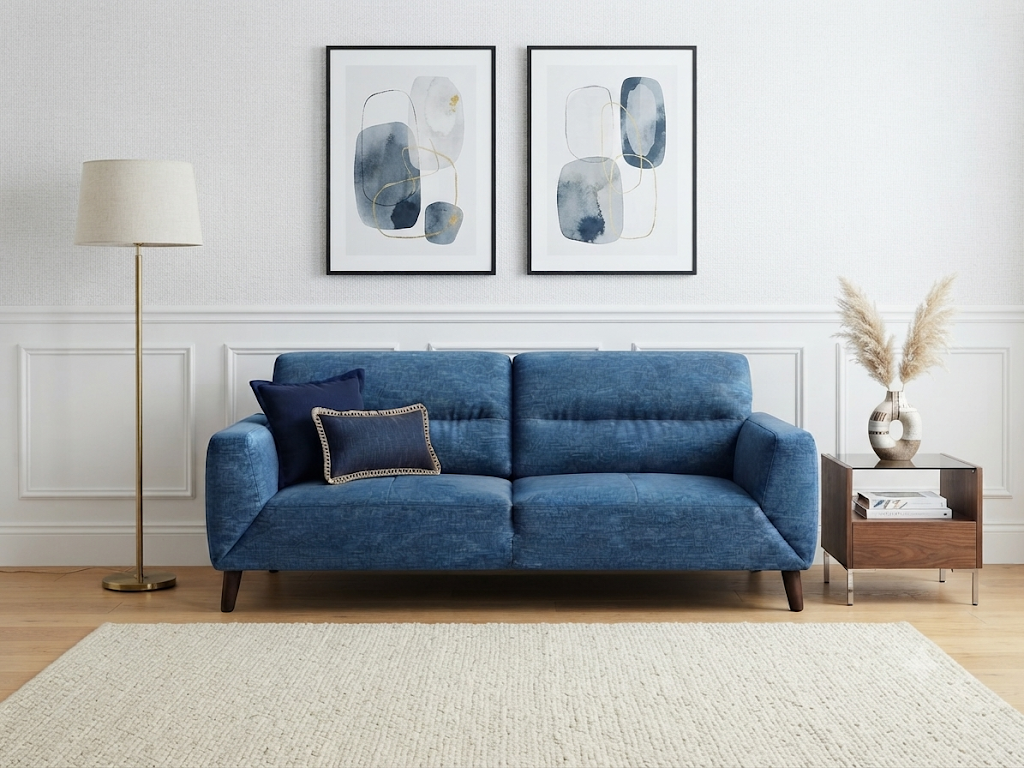 Marlowe 3 Seater Fabric Lounge - Indigo