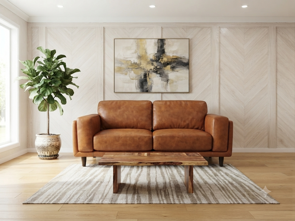 ZEPLIN 2 Seater Leather Lounge - Chesnut